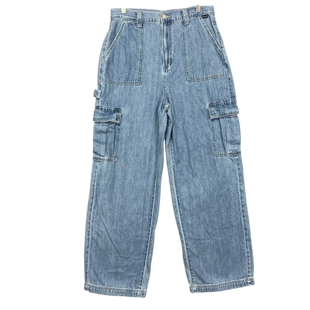 Cello Cargo Wide Leg Jeans Womens 13 Light Wash High Rise Carpenter Denim 31x31